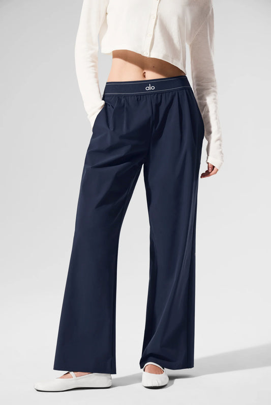 Штани палаццо Alo Yoga Suit Up Trouser широкі жіночі сині